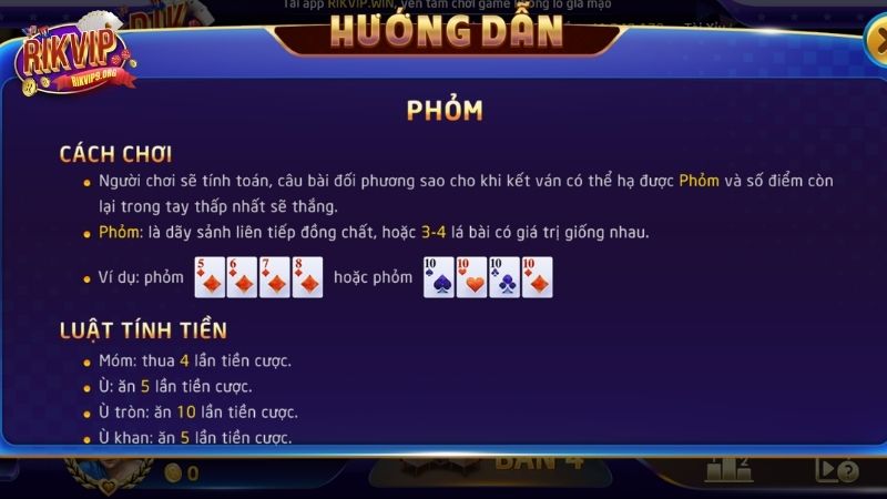 Luật chơi game bài đổi thưởng Phỏm cơ bản ở Rikvip